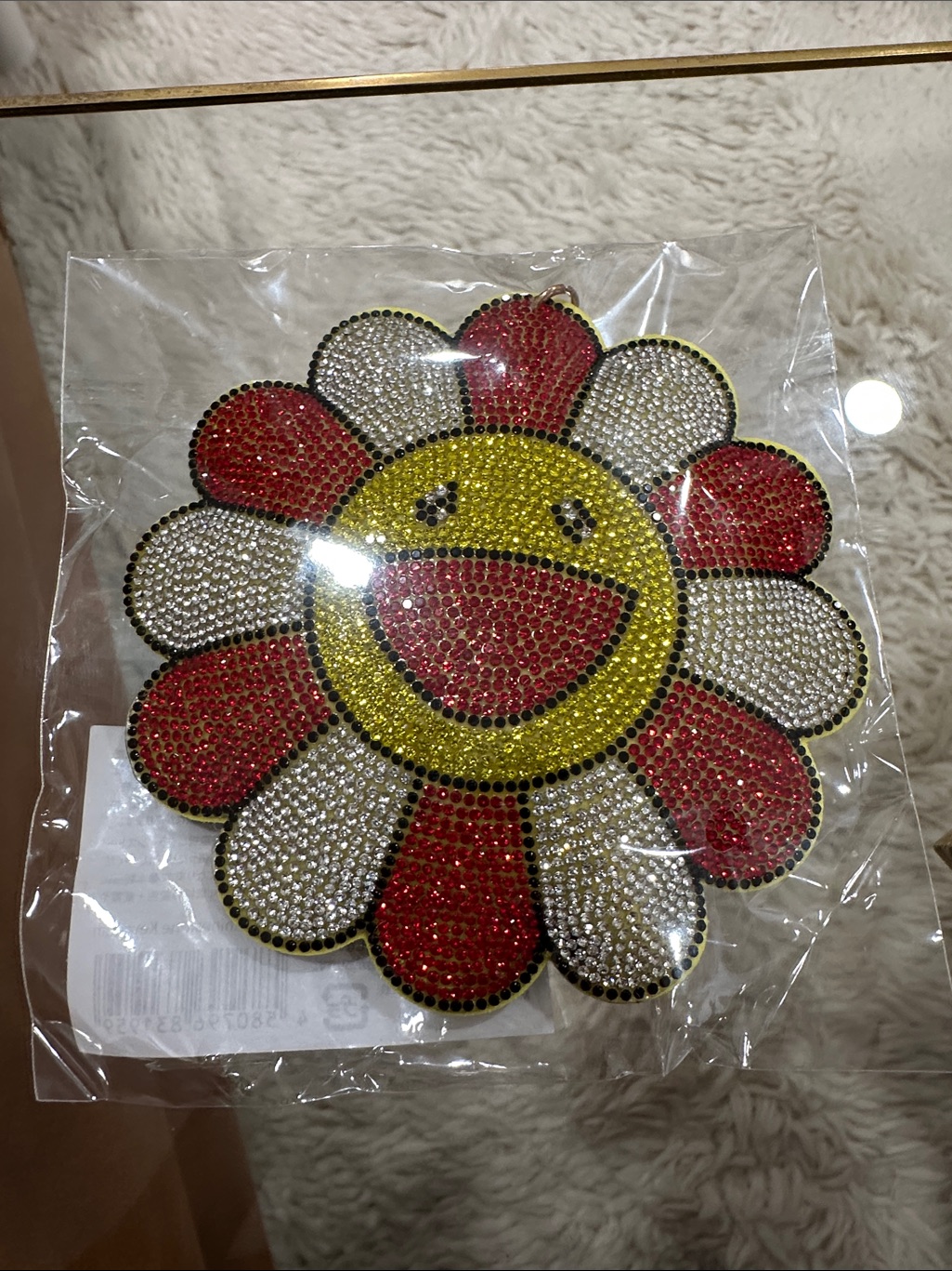 Takashi Murakami Plush Flower Glitter Rhinestone Keychain